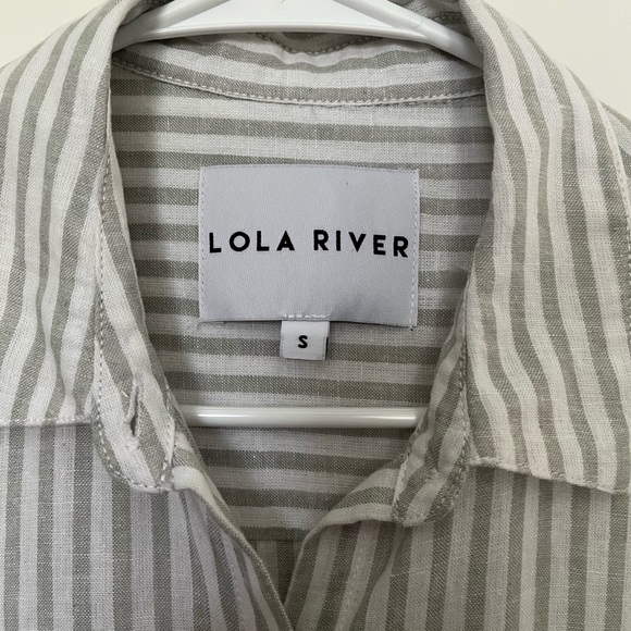 Lola River Olive Green Stripe, Button Down. Dolman Sleeve Top - Picture 2 of 4
